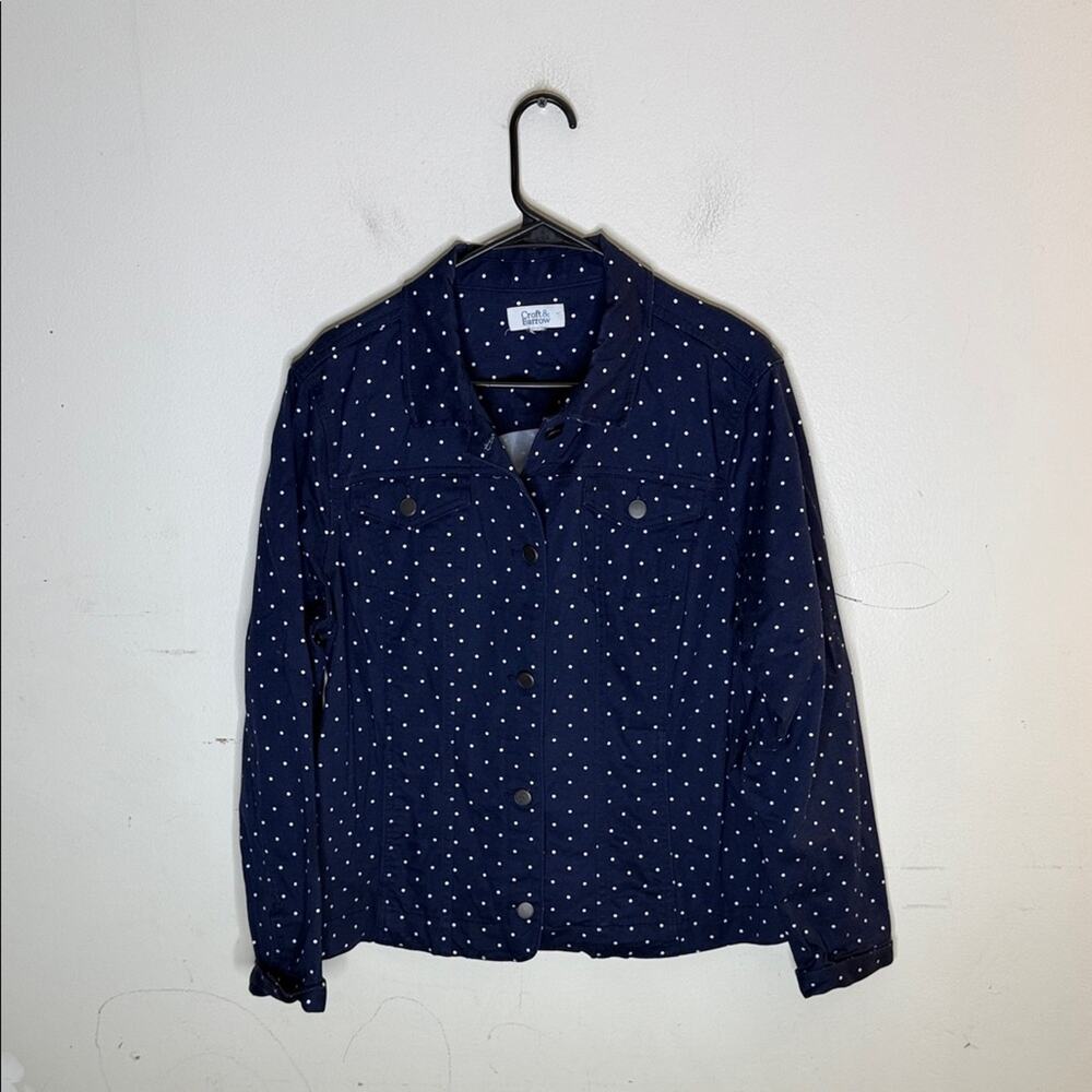 Croft & Barrow Dark Blue Polka Dot Jacket Size Large
